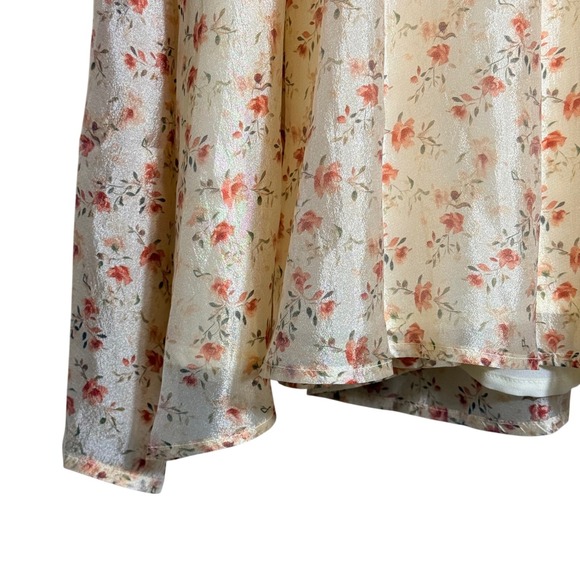 Lulus Floral Puff Sleeve Lace Up Back Midi Dress Womens M Ivory Cottagecore - Picture 12 of 16